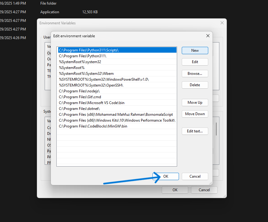 Confirm the environment variable changes Windows Step 10